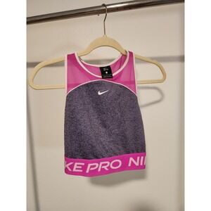 Nike Pro Crop Top Training Tank Athletic Sleeveless Activewear Hot Pink Gray S